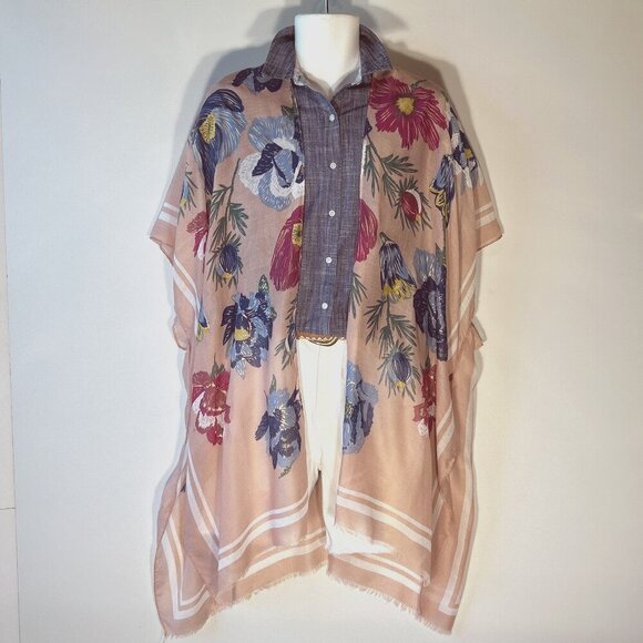 Woven Heart OSFA Gauzy Dusty Pink Floral Oversize Kimono Boho Chic Coverup Beach - Picture 1 of 9